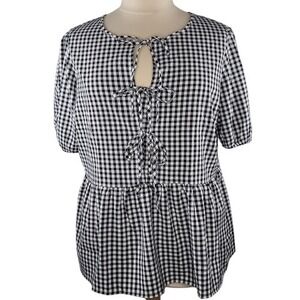 Tamara H‎ Black and White Gingham Peplum Blouse